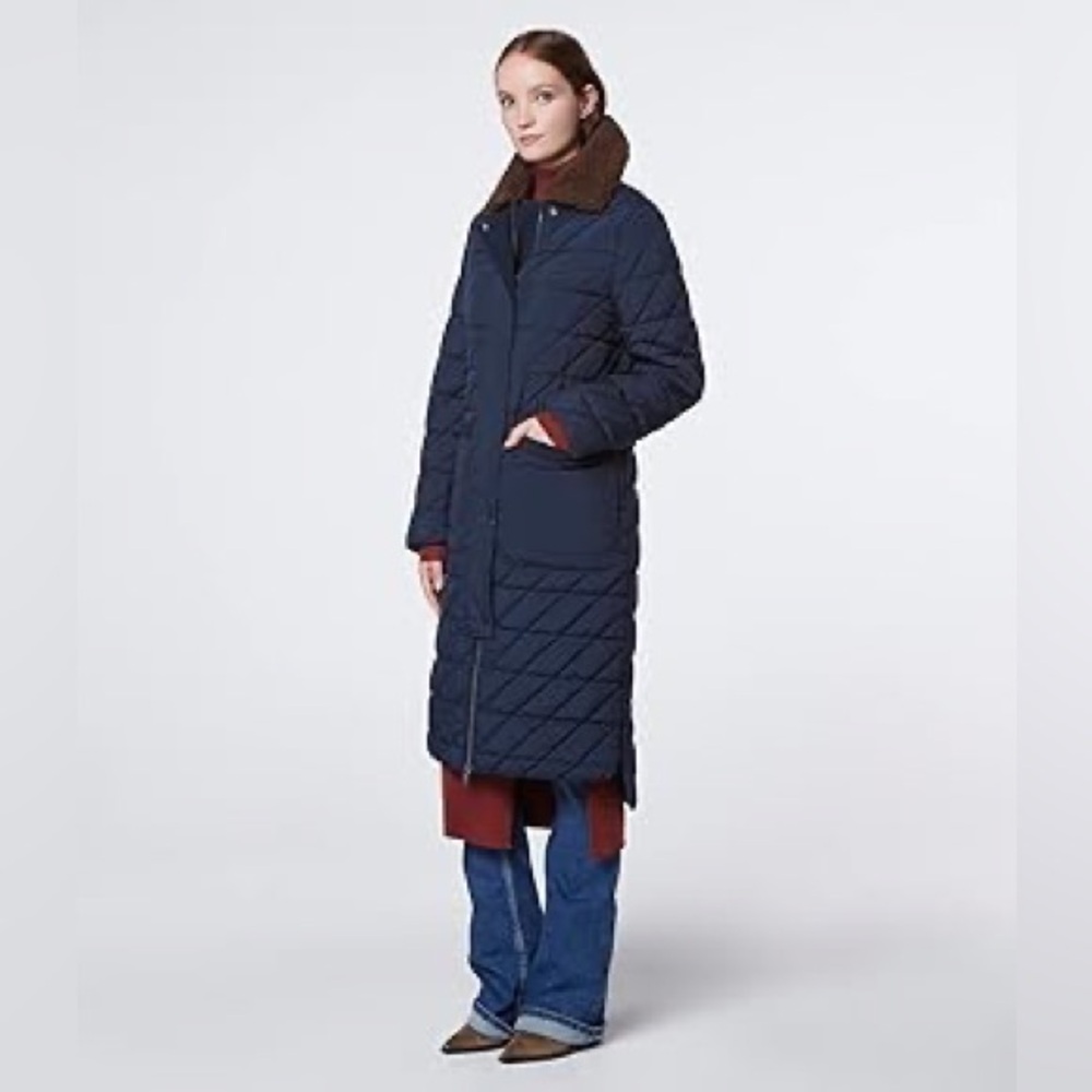 Andrew Marc  Maxine Quilted Coat With Faux Shearling Collar NWT medium